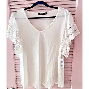 NWT White Size XL Shirt V-Neck Eyelet Butterfly Sleeves Cure Casual Summer CUTE